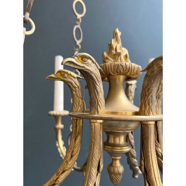 1900s Empire Bronze with Golden Eagle Heads and Flame Chandelier For Sale - Image 9 of 12