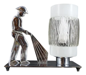 Modernist Art Deco Style Chrome-Plated Bronze Firefighter Lamp, Poland, 1950s