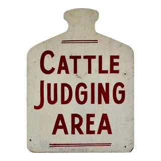Large Vintage Primitive Wooden "Cattle Judging Area" Sign in Figural Milk Bottle Design For Sale