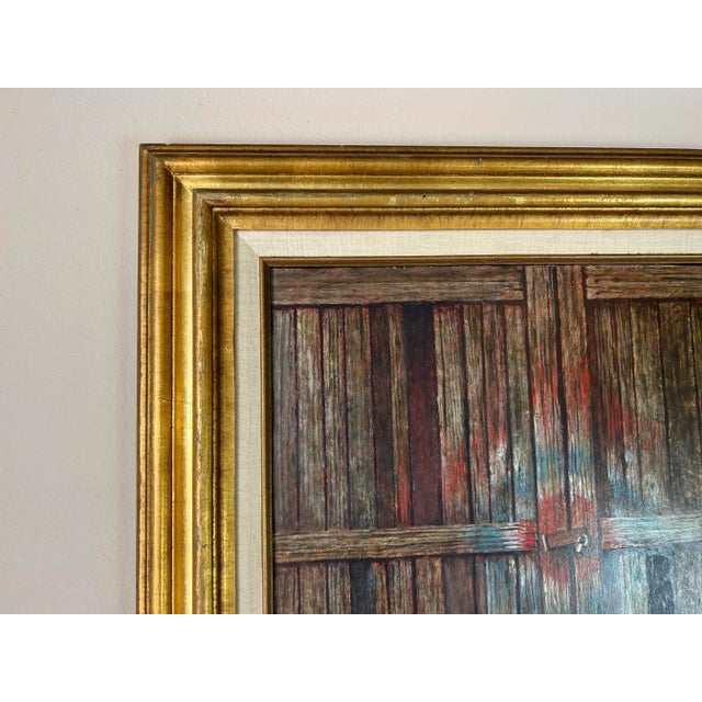 Brown 70's Charles Joh Duch " Jug - Barn Door " Oil Painting For Sale - Image 8 of 12