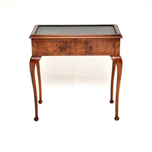 Antique Leather Top Console Table in Burr Walnut, 1890 For Sale - Image 3 of 12