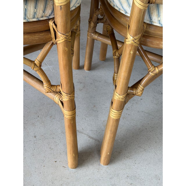 Tan Set of Four Vintage Lexington Chinese Chippendale Rattan & Faux Bamboo Dining Chairs For Sale - Image 8 of 12