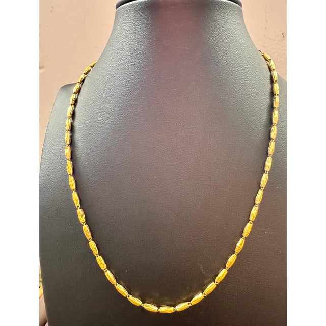 Metal 24 Karat Pure Gold Hand Made Yellow Gold Tube Chain Necklace, 4 Gm, 16 Inch For Sale - Image 7 of 8