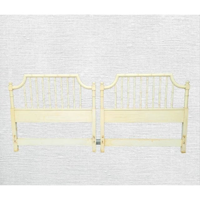 1970s Vintage Off White Faux Bamboo Pagoda Regency Twin Headboards- a Pair For Sale - Image 5 of 6