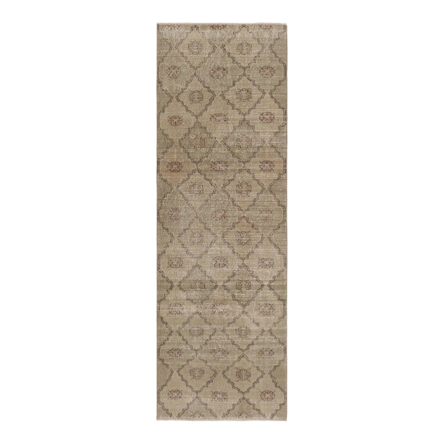 Vintage Turkish Runner Rug, Beige & Cream With Diamond Patterns – Rug & Kilim For Sale
