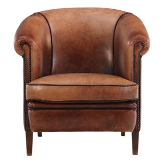 A Dutch Art Deco Style Leather Club Chair, C. 1960. For Sale