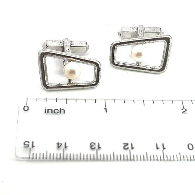 1990s 1990s Mikimoto Estate Akoya Pearl Cufflinks Sterling Silver, 2 Pieces For Sale - Image 5 of 5