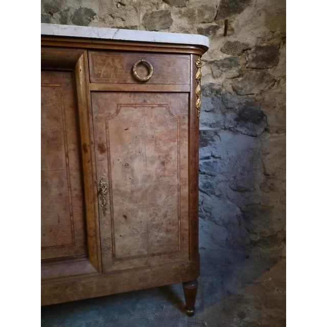 Antique Louis XVI Burr and Elm Cabinet with Marble Top, 1890s For Sale - Image 16 of 18