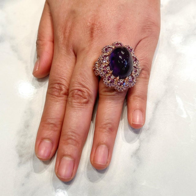 Amethyst Bochic "Capri" Amethyst & Topaz Cocktail Ring Set In 18K Gold & Silver For Sale - Image 8 of 10