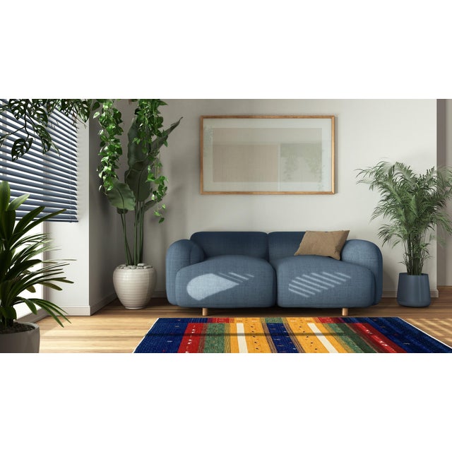 Textile 10x14 Gabbeh Navy Traditional Geometric Handmade Wool Carpet Rug For Sale - Image 7 of 7