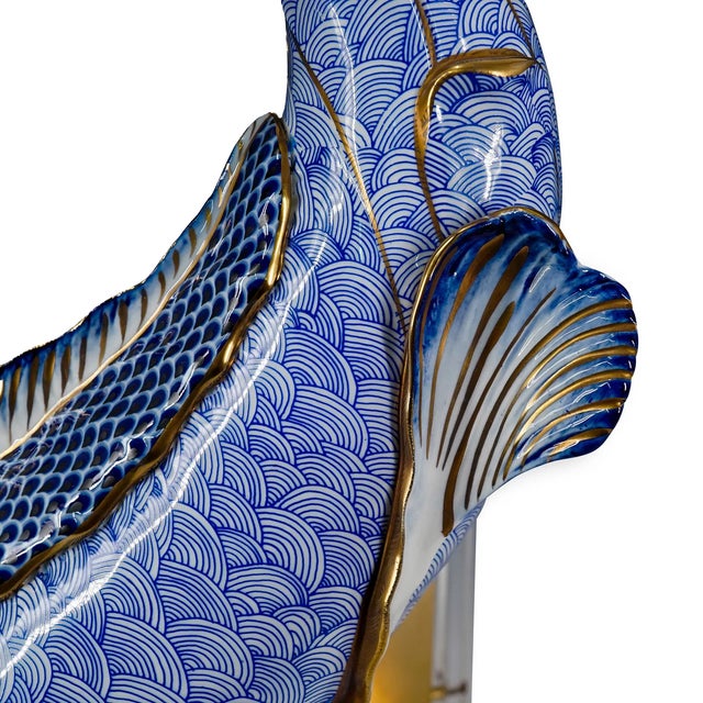 Postmodern 1980s Oggetti Mangani Porcelain Sculptural Dolphin Lamps, a Pair For Sale - Image 3 of 6