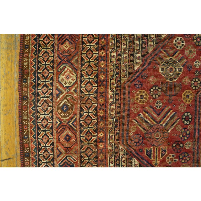 Ivory 1900s Ivory Red Geometric Tribal Antique Persian Ghashgaie Gallery Rug 6'3" X 11'8" Handknotted Wool Carpet For Sale - Image 8 of 11