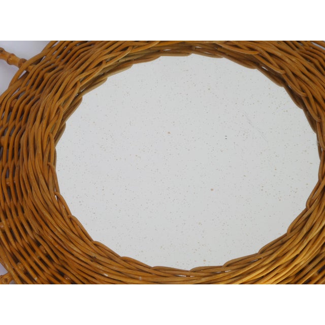 Wood Mid-Century French Riviera Round Rattan Mirror, 1960s For Sale - Image 7 of 10