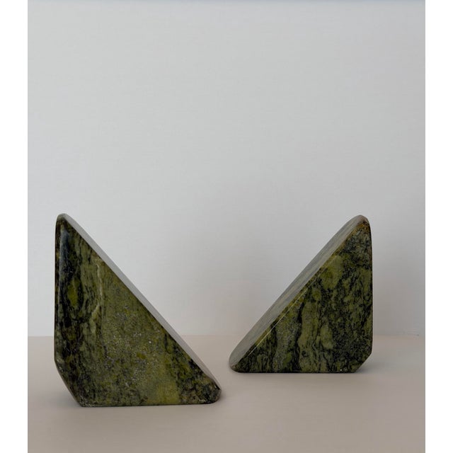 Vintage Sculptural Geometric Connemara Green Marble Bookends - A Pair For Sale - Image 9 of 9