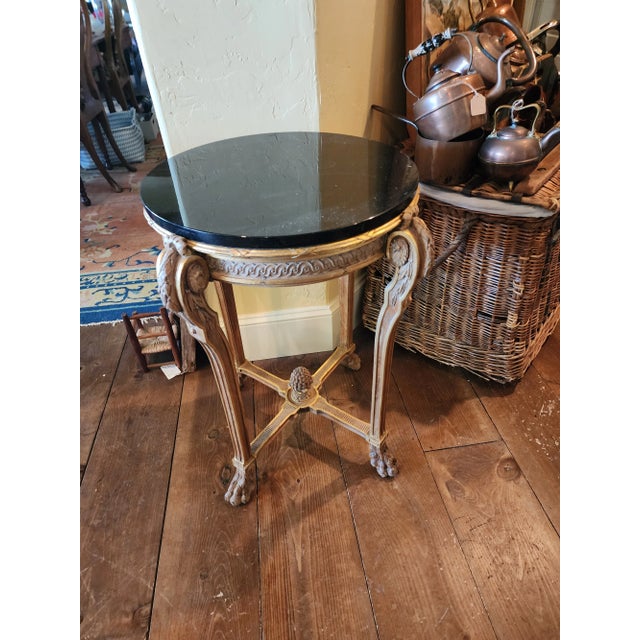 Gold Antique French Giltwood Table With a Black Stone Top For Sale - Image 8 of 8