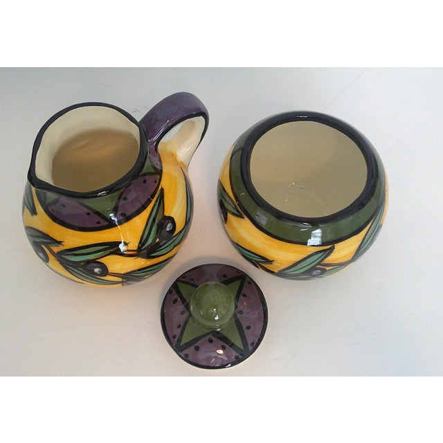 Ceramic Vintage Kelly Jo Designs Pottery Olive Pattern Cream and Sugar Set Signed Nm For Sale - Image 7 of 12