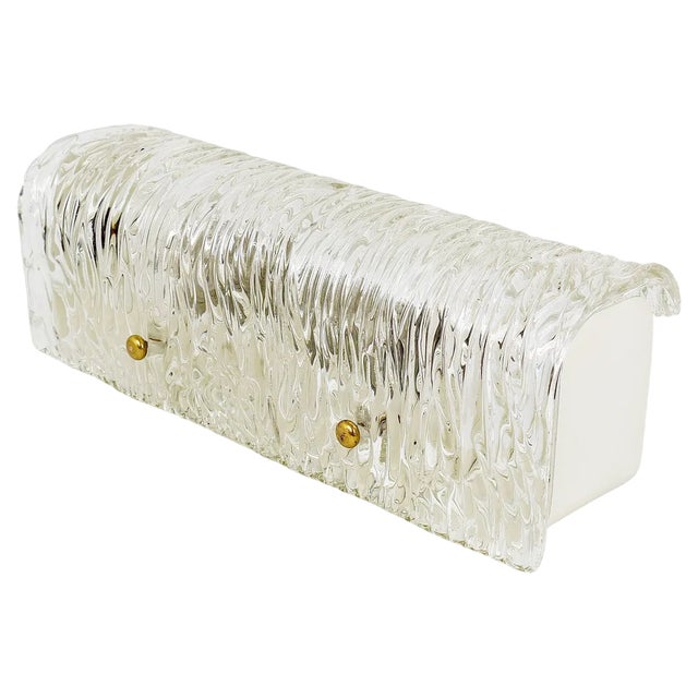 Vanity Mirror Wall Light in Brass and Textured Glass attributed to J. T. Kalmar for Kalmar, Austria, 1950s For Sale