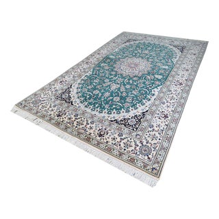 Hand-Knotted Wool and Silk Nain Rug For Sale