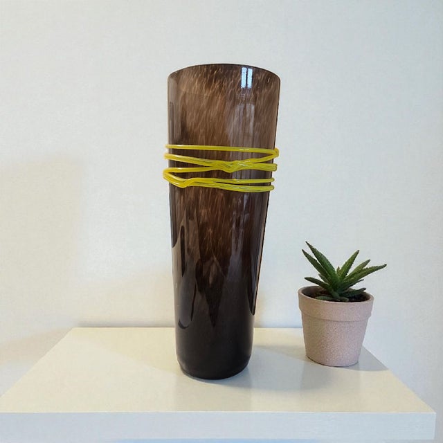 Glass Artisan Blown Glass Vase With Rope Accent For Sale - Image 7 of 7