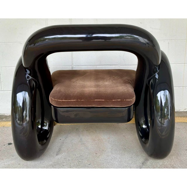 Original retail $3200, stylish Caracole Italian Modern Gelee Accent Chair, black lacquer wood frame, chocolate brown...