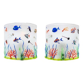 White Colour Murano Glass Aquarium Wall Lights, 1970s, Set of 2 For Sale