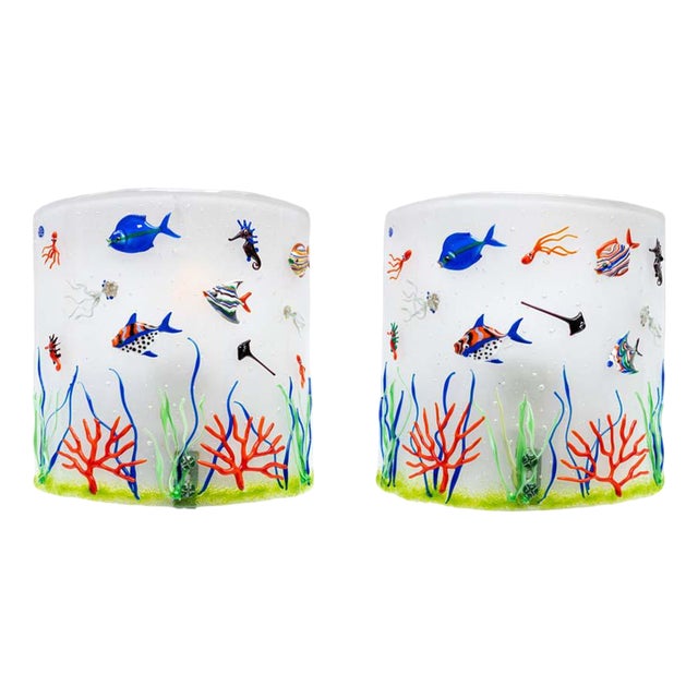 White Colour Murano Glass Aquarium Wall Lights, 1970s, Set of 2 For Sale