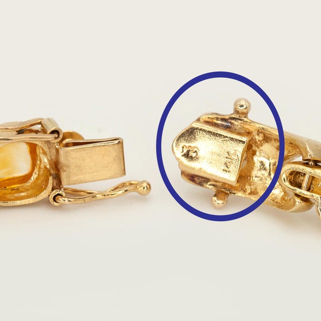 1980s 14k Yellow Gold Multicolor Gemstone and Diamond Link Bracelet For Sale In New York - Image 6 of 12