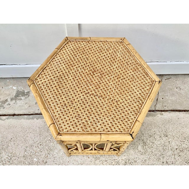 Late 20th Century Vintage Fretwork Style Bamboo Hexagon Shaped Coffee Table For Sale - Image 5 of 10