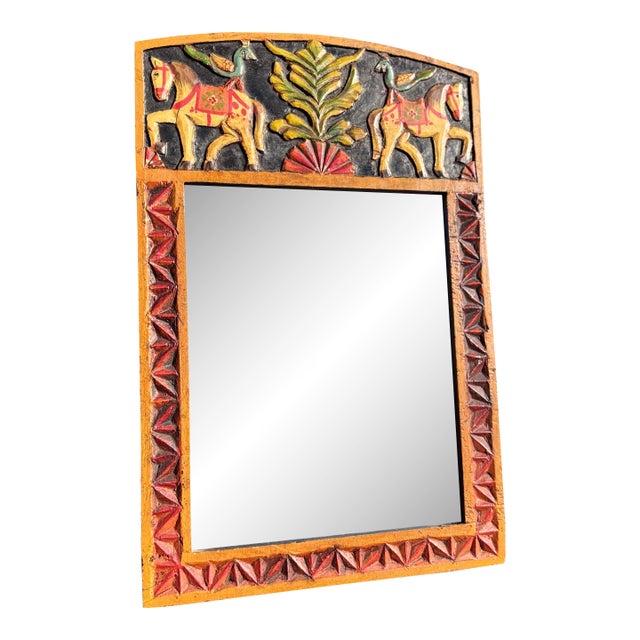 Hand Painted Jharokha Indian Mirror For Sale