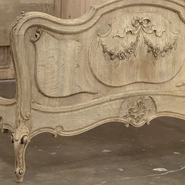 Early 20th Century Antique Louis XV Style Stripped Oak Hand-Carved Bed For Sale - Image 5 of 17