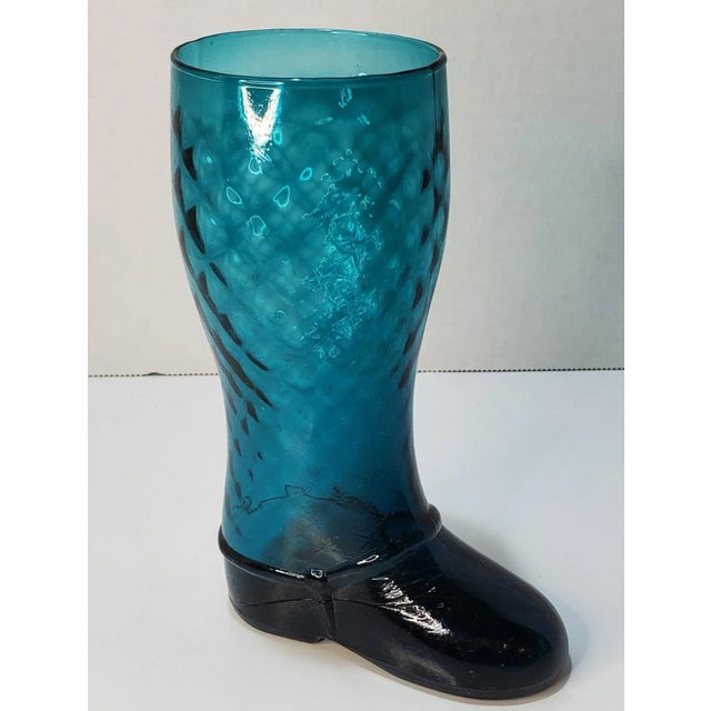 Mid Century Italian Diamond Optic Teal Glass Boot Vase Chairish