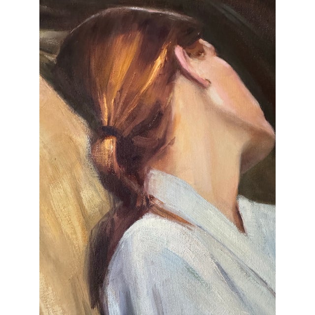 Portrait of a Girl Sitting-Oil on Canvas For Sale - Image 10 of 11