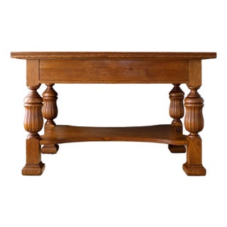 19th Century Jacobean Revival Tiger Oak Library Table or Center Table With Drawers For Sale