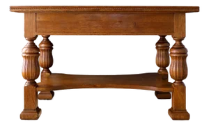 19th Century Jacobean Revival Tiger Oak Library Table or Center Table With Drawers