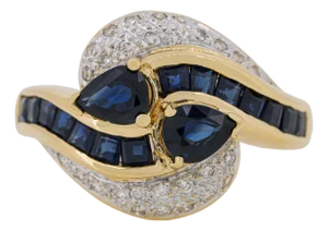 Vintage Blue Sapphire Diamond 18k Gold Ring Size 6.75