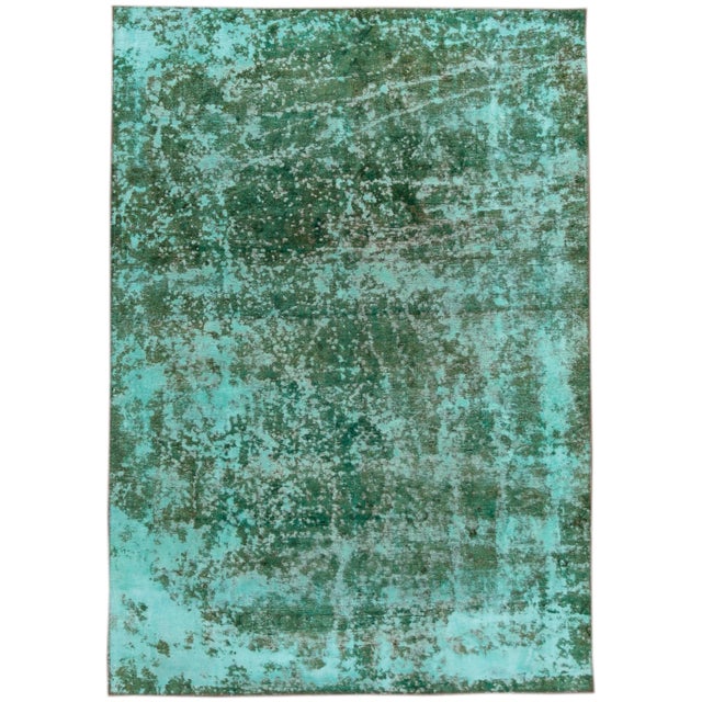 Vintage Distressed Handmade Green Emerald Wool Rug 6'9" X 9'8" For Sale - Image 10 of 10