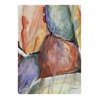 Late 20th Century River Rocks Watercolor Painting For Sale
