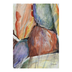 Late 20th Century River Rocks Watercolor Painting