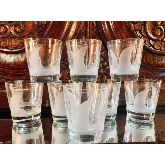 Transparent Vintage Etched Sailboat Transparent Crystal Cocktail Lowball Glasses, in the 'Artel Style'- Set of 8 For Sale - Image 8 of 12