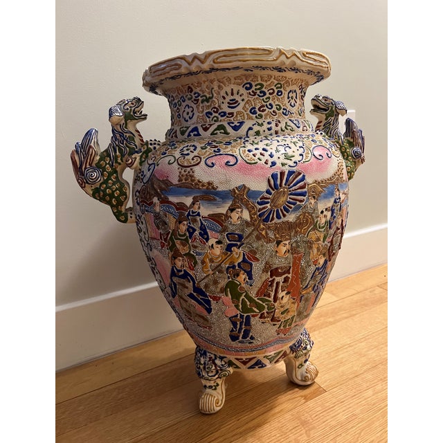 Japanese Japanese Meiji Period Moriage Satsuma Floor Vase For Sale - Image 3 of 10