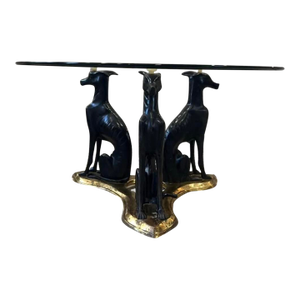 1980s Bronze Brass and Glass Greyhound Whippet Coffee Table Attributed to Maitland-Smith