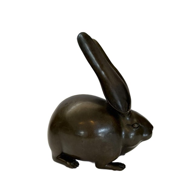 This is a bronze hare or long ear rabbit in the style of Japanese bronze rabbit figures that have been crafted since the...