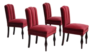 Danish Dinning Chairs in Oak Wood & Cherry-Red Velour, 1950s, Set of 4