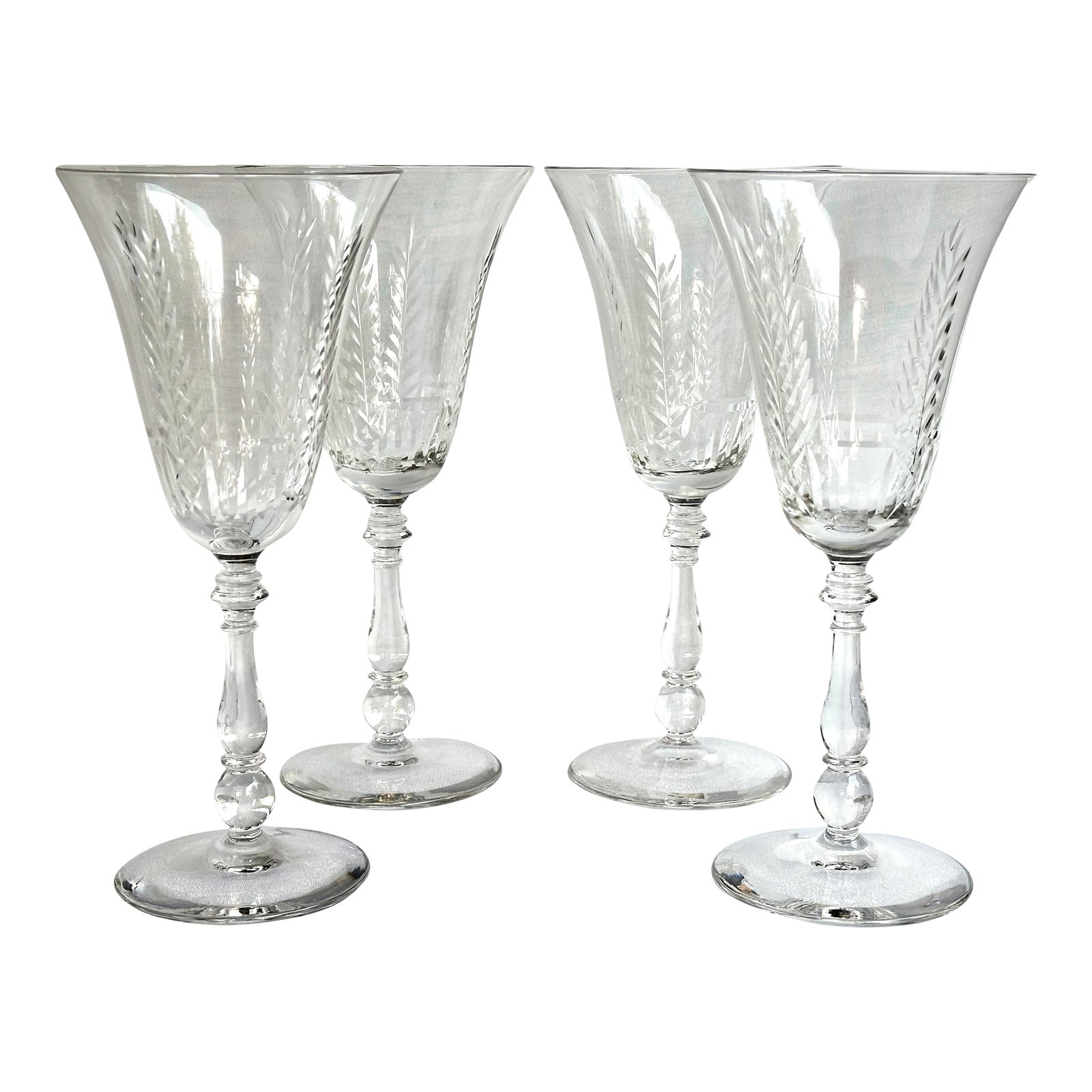 Bryce Crystal Water Goblets – Set of 4, Cut Crystal Stem 854 Feather ...