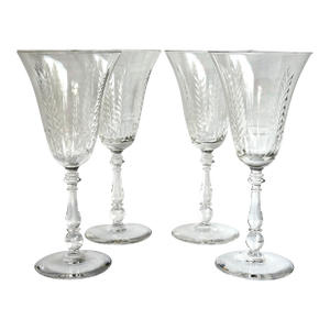 Bryce Crystal Water Goblets – Set of 4, Cut Crystal Stem 854 Feather Pattern, 1960s
