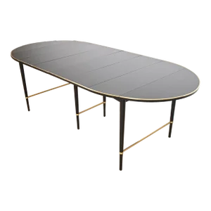 Paul McCobb Connoisseur Collection Black Lacquered Mahogany and Brass Extension Dining Table, Newly Refinished