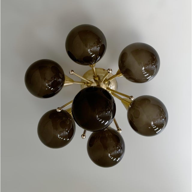 Fabio Ltd Daisy Natural Brass Frosted Smoky Globe Flush Mount by Fabio LTD For Sale - Image 4 of 6