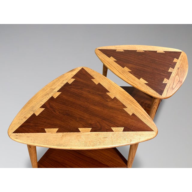 Restored Pair of Lane Acclaim Guitar Pick Side Tables Triangle Wedge End Tables For Sale - Image 9 of 15