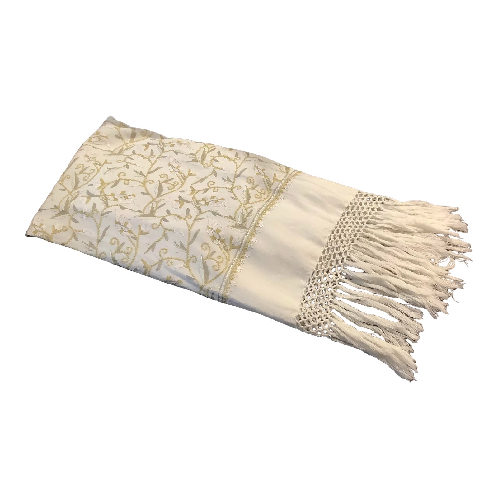 1990s Paisley Vine Artisan Hand Embroidered Decorative Throw | Chairish