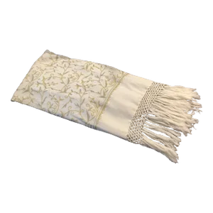 1990s Paisley Vine Artisan Hand Embroidered Decorative Throw
